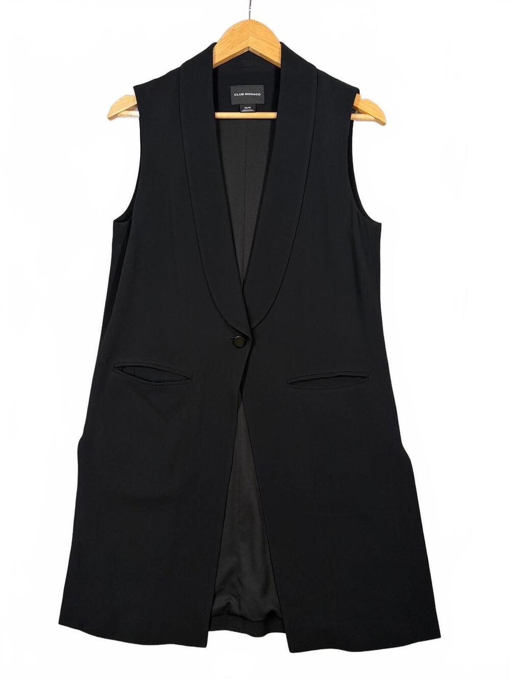 Club Monaco Black Longline Sleeveless Blazer Vest XS One Button Shawl Collar